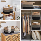 OIASKET Storage Basket for Organizing, Woven Baskets for Storage, Rectangle Decorative Baskets for Shleves, Closet, Toys, Books, Nursery Organizer Bins - Pack of 3 (Black & Brown, 15.75"x11.8"x9.85")