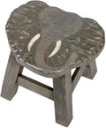 Elephant Design Hand Carved Acacia Hardwood Decorative Short Stool