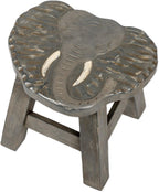Elephant Design Hand Carved Acacia Hardwood Decorative Short Stool