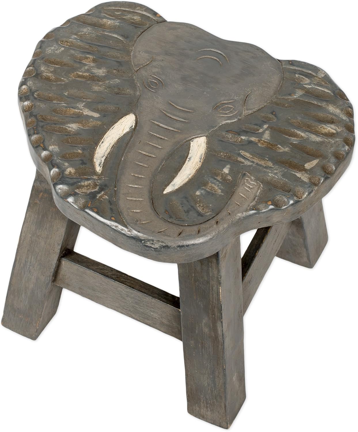 Elephant Design Hand Carved Acacia Hardwood Decorative Short Stool