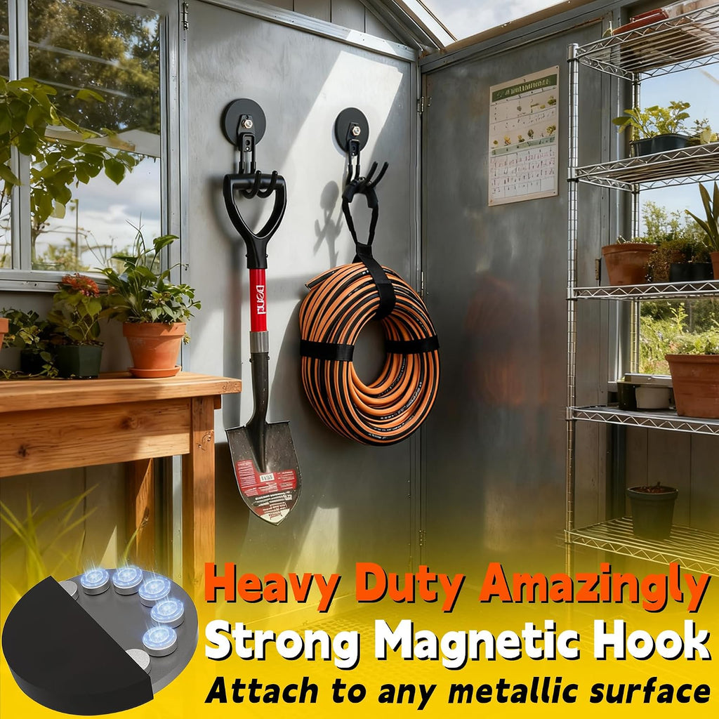 ULIBERMAGNET Upgraded Extra Large Magnetic Hooks,2 Pack Heavy Duty Ultimate Magnetic Hooks for Metal Cabinet,Pegboard,Garage Shelve,Tool Shed,RV,Shipping Containers (Black/3.46inch)