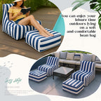 Gemscream Outdoor Inflatable Bean Bag Chair and Ottoman, Portable Inflatable Bean Bag and Ottoman with Handle for Patio Garden Home Boho Decorative Living Room(Blue and White Stripes)