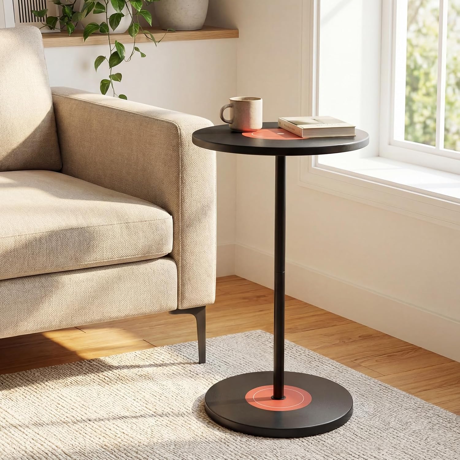 Weysat Vinyl Records Side Table Record Decoration for Indie Hippie Room Decor Small Round End Drink Table with Pedestal Modern Hippie Decor for Home Music Room Party Aesthetic Decoration 14x25.6 Inch