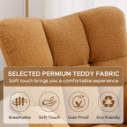 Modern Nursery Rocking Chair, Upholstered Glider Chair with High Backrest, Rocker Accent Armchair with Solid Wood Legs for Nursery Bedroom Living Room (Khaki Teddy)