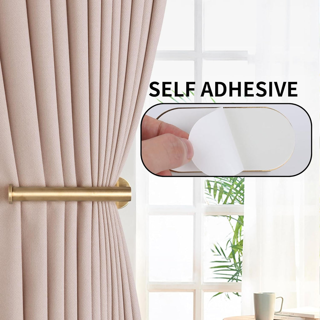 Groleca 2 Pack Adhesive Curtain Holdbacks Curtain Tie Backs Curtain Holdbacks No Drill Curtain Pull Backs Adhesive Curtain Hooks Curtain Holders for Drapes (2, Gold)
