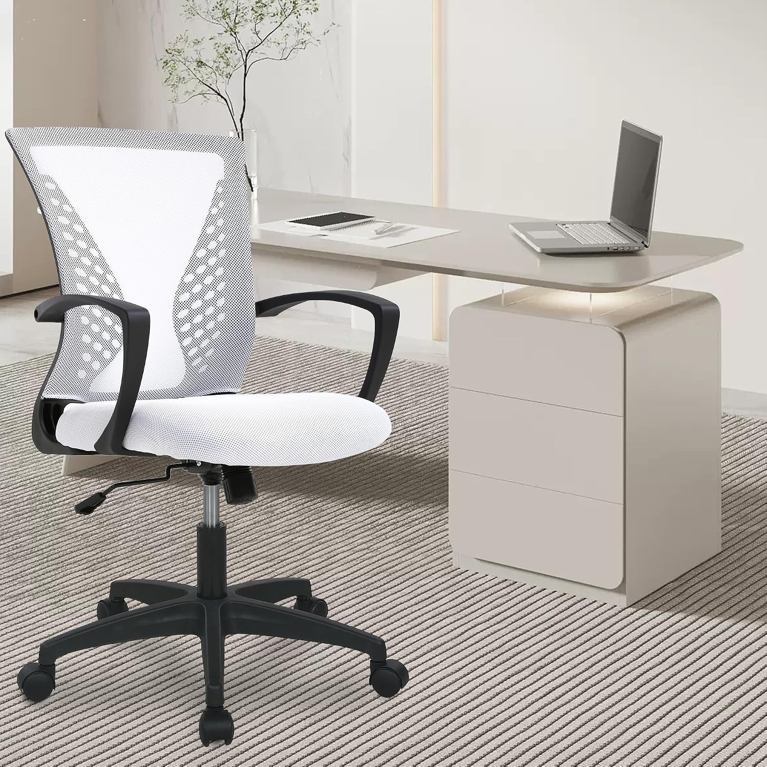 PayLessHere Office Computer Gaming Chair Ergonomic Mesh Desk Chair Adjustable Video Game Chairs with 360 Degrees Swivel Wheels Armrest Lumbar Support for Home Office,White