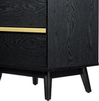 SANGO Cortland 2-Drawer Nightstand, Modern Black Wood Bedside Table with Brass Handle, Wooden Legs, Sleek Mid-Century Design, Elegant Storage for Contemporary Homes