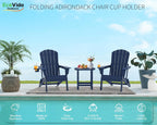 Folding Adirondack Chair Set 3-Piece - 38" Extra Tall Back & Embossed Wood Grain, Oversized HDPE Patio Furniture with Side Table & Cup Holders, 380lb Heavy Duty, Navy Blue