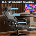 Gaming Chair with Footrest, Ergonomic Video Game Chair with Adjustable Lumbar and Headrest Massage Support, High Back Recliner Comfortable for Office, Game and Study, Black