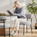 Sweetcrispy Dining Chairs Set of 2, Boucle Upholstered Modern Mid Century Round Kitchen Chairs with Curved Backrest & Metal Legs for Vanity, Living Room - Classic Grey