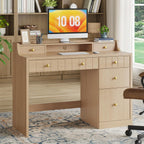 Office Desk with Drawers, 47" Wide Small Desk with File Drawer, Study Table Wood Writing Desk with Long Monitor Stand for Bedroom,Home Office