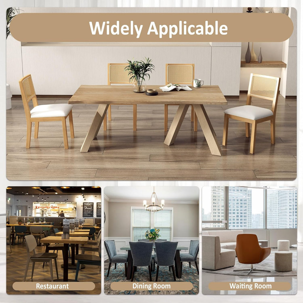 Westice Rattan Dining Chairs Set of 4, French Country Dining Room Chairs with Upholstered Cushion, Wood Armless Chairs for Kitchen/Restaurant