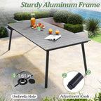 83" Patio Outdoor Dining Table for 6-8, Weather-Resistant Aluminum Frame with Wood-Grain Top & Umbrella Hole for Deck Gatherings, Grey