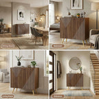 DHZ Fluted Sideboard Buffet Cabinet, 30” Wood Storage Credenza with Adjustable Shelf, Freestanding Accent Cabinet, Space-Saving Console Coffee Bar Cabinet for Living Room, Kitchen