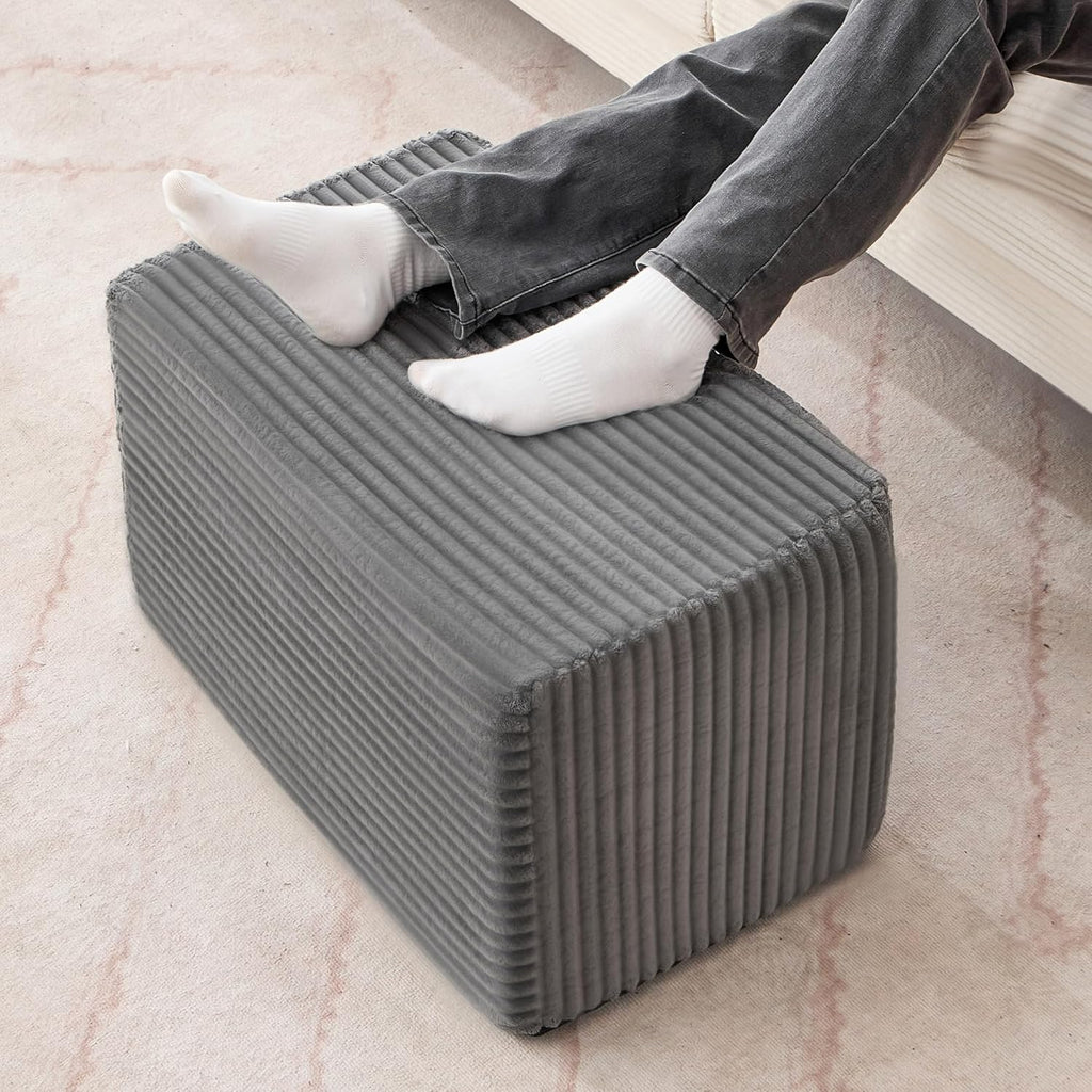 Rectangular Stuffed Pouf Ottoman Foot Rest, Corduroy Floor Pouf with Foam Chunk Filling, Multi-Functional Footstool Ottoman for Living Room, Hassocks and Ottomans for Couch, Chair, Dark Grey