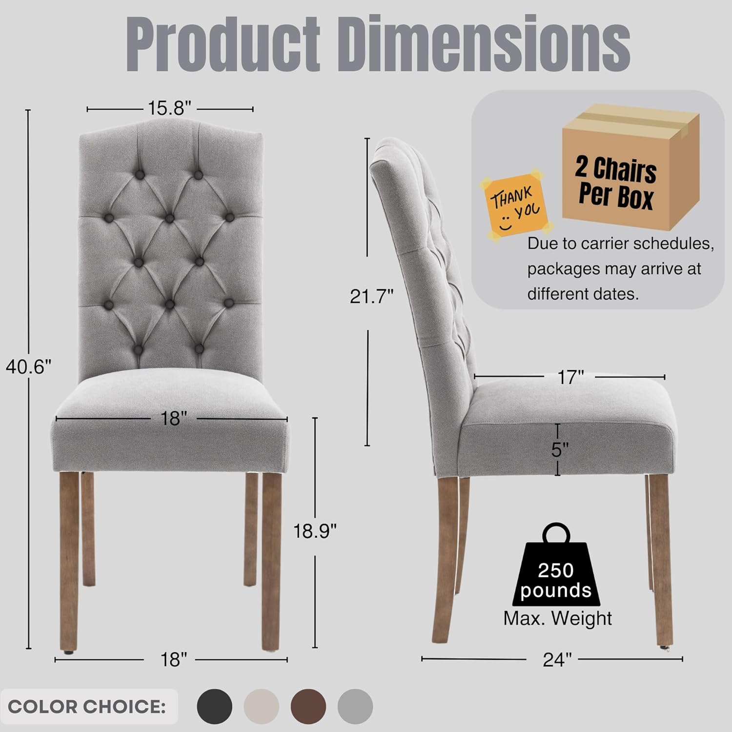 Tufted Upholstered Parsons Dining Chair Set Fabric Diner Accent Stylish Modern Kitchen Living Room with Button Sturdy Solid Wood Legs, 6-Pack