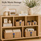 Set of 5 Storage Baskets for Organizing, Water Hyacinth Baskets for Shelves, Organizer Basket with Handles, Decorative Storage Basket for Closet, Pantry Organizers
