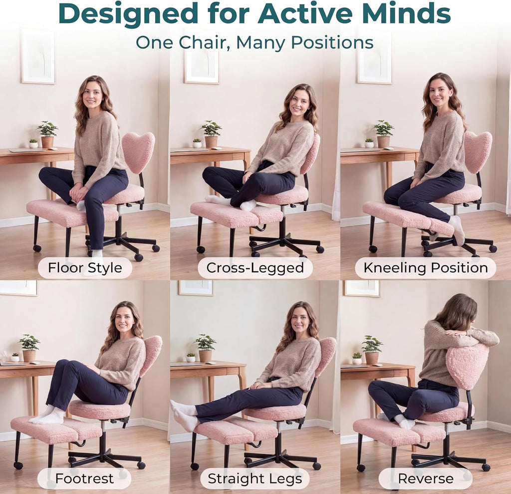 Ergonomic Cross Legged Office Chair with Foot Rest for Kneeling Seating - Crisscross Desk Chair with Wheels for ADHD to Sit Cross Legged - Multi-Position Adjustable Seat with Back Support for Women