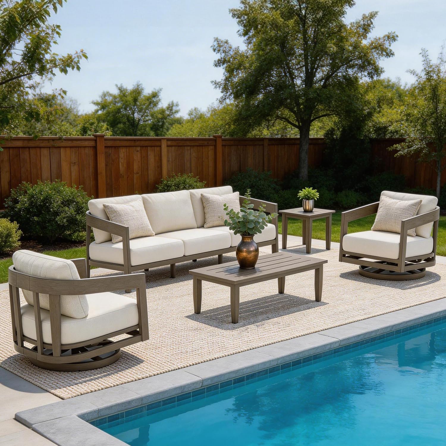 PEAK HOME FURNISHINGS Outdoor Aluminum Patio Swivel Lounge Chairs, Set of 2