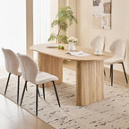 70.9" Large Dining Table Set for 4, [Rounded Edges] [Fully Assembled Table Base] Modern Wood Kitchen Dinner Table with 4 Boucle Chairs