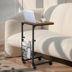 C Shaped Side Table Small End Table with Wheels Slide Under Couch Table for Sofa C Table with Metal Frame Adjustable Height Sofa Table for Living Room Bedroom Small Space, Rustic Brown