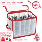 Simplify Holiday Light Organizer Box | Holds 500 Lights | Christmas Storage | Tree String Lights | 5 Divider Reels | Collapsible | Ultra Zip | Red