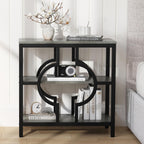 End Table, Narrow Side Table with 3-Tier Storage Shelves, Wood Sofa Side Table with Geometric Metal Frame for Living Room, Industrial Bedside Nightstand for Bedroom (1, Gray)