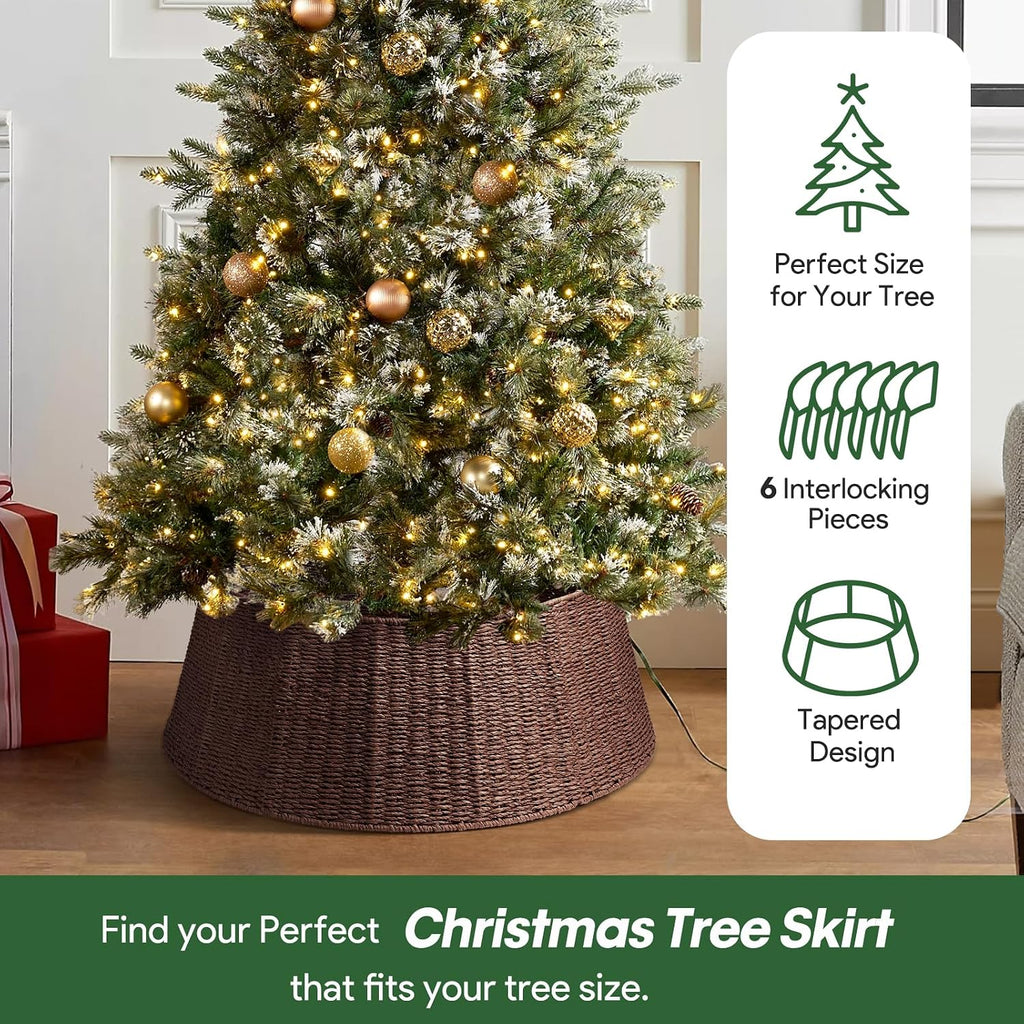 Hommtina Christmas Tree Collar- 33",Christmas Tree Base Christmas Basket Collar for Home, Living Room,for Covering Tree Stand (Brown3, 33 in)