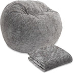 CordaRoy's Queen Size Faux Fur Bean Bag Chair Cover (Bean Bag Sold Separately), Grey