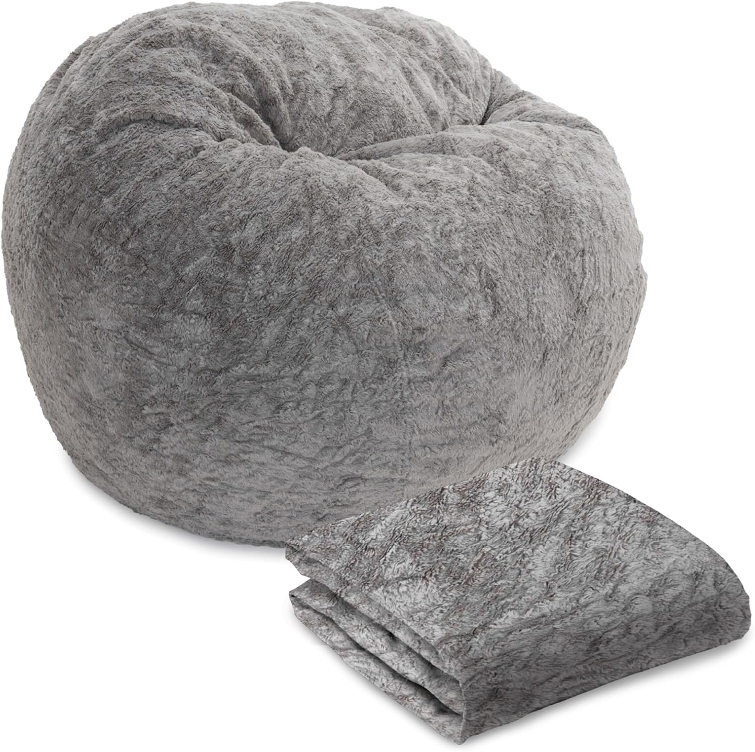CordaRoy's Queen Size Faux Fur Bean Bag Chair Cover (Bean Bag Sold Separately), Grey