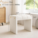 LUE BONA Modern Grid Tufted Vanity Bench Stool, 4.33'' Thick Chenille Upholstered Ottoman Footstool for Makeup Room, Bedroom & Living Room, 200lbs Capacity, White