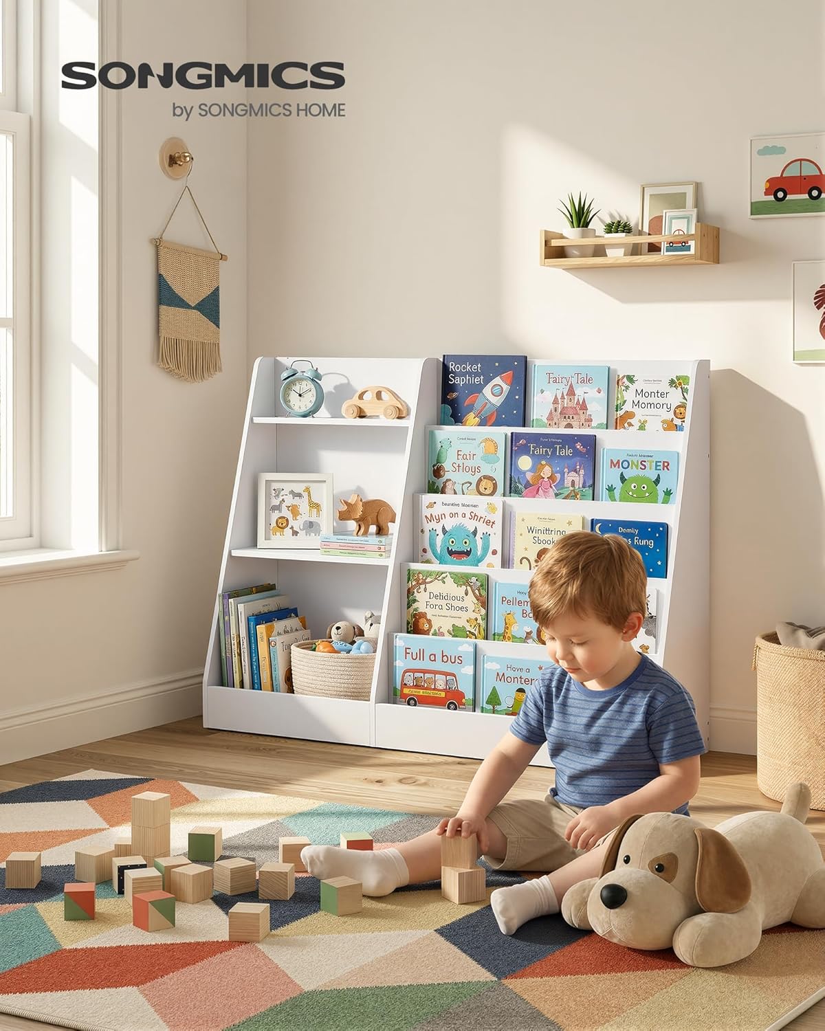 SONGMICS Custos Collection - Book and Toy Storage Organizer, 5-Tier Montessori Kids Bookshelf and Toy Storage Shelf, for Children's Room, 11.8 x 40.8 x 31.5 Inches, Cloud White UGKR077WZ01