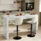 Miereirl Modern 3-Piece Bar Table Set, 55" Faux Marble Pub Dining Table with 2 Swivel Adjustable Barstools, PU Leather Counter Height Chairs with Footrest & Backrest for Kitchen, Dining Room