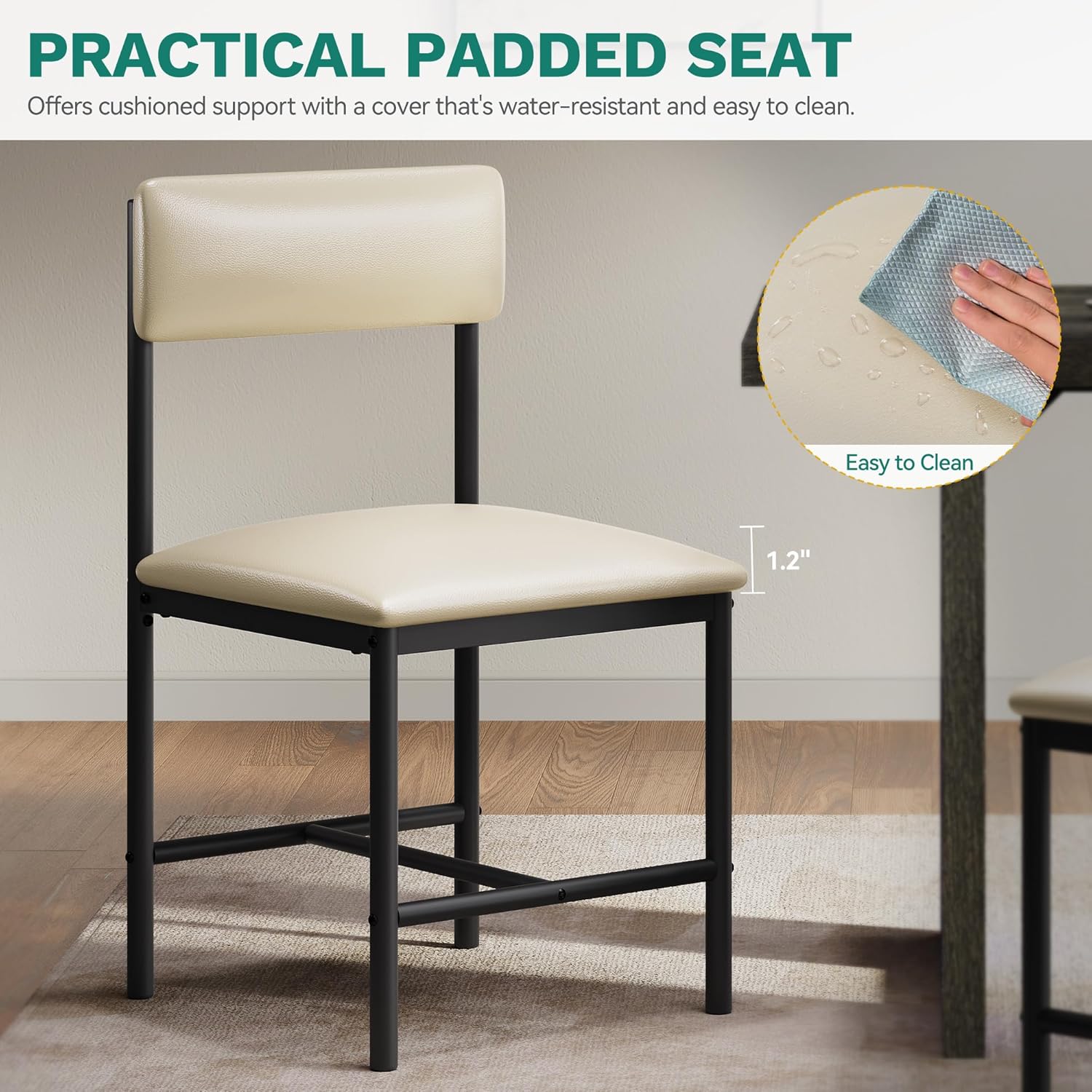 DWVO Dining Room Chairs Set of 4, White Modern Dining Chairs with Upholstered Faux Leather Cushion Seat Backrest, Kitchen Chairs with Metal Legs for Living Room Restaurant