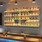 63in Large Wall Mounted Wine Rack, 4 Tier Metal Diamond Shaped Liquor Bottle Shelves Wine Glass Holder, Hanging Liquor Shelf Wall Mounted, for Home Bar Dining Room (4 Tiers Gold, 63 * 7.87 * 48.5INCH)