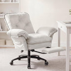 FiveWillowise Criss Cross Chair with Adjustable Arms and Foot Rest, Wide Seat Reclining Office Chair with Wheels, Makeup Vanity Chair with Side Pockets, Comfy Velvet Cross Legged Desk Chair, Beige