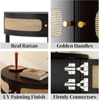 Half Moon Table – 32-Inch Unique Side Table, Half Moon Console Table & Half Round Entryway Table with Drawer, Polished Black Boho Design, Solid Wood+MDF for Living Room, Hallway
