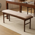47" Solid Oak Dining Bench with Faux Leather Upholstered Seat, Mid Century Modern Entryway Bench, 13" Wide Padded Bed End Bench for Dining Room Kitchen Bedroom Hallway, Beige