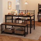 Garvee Dining Table Set for 4 with Bench and Chairs, 4-Piece Kitchen Table Set with Storage – Space-Saving Dining Table for Apartments and Dining Rooms, Brown