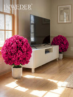 Faux Geraniums for Outdoor Planters: 26” Faux Flower Topiary Ball with Pot Set of 2 for Patio Porch - Hot Pink UV Resistant Silk Geraniums for Outdoors Front Door