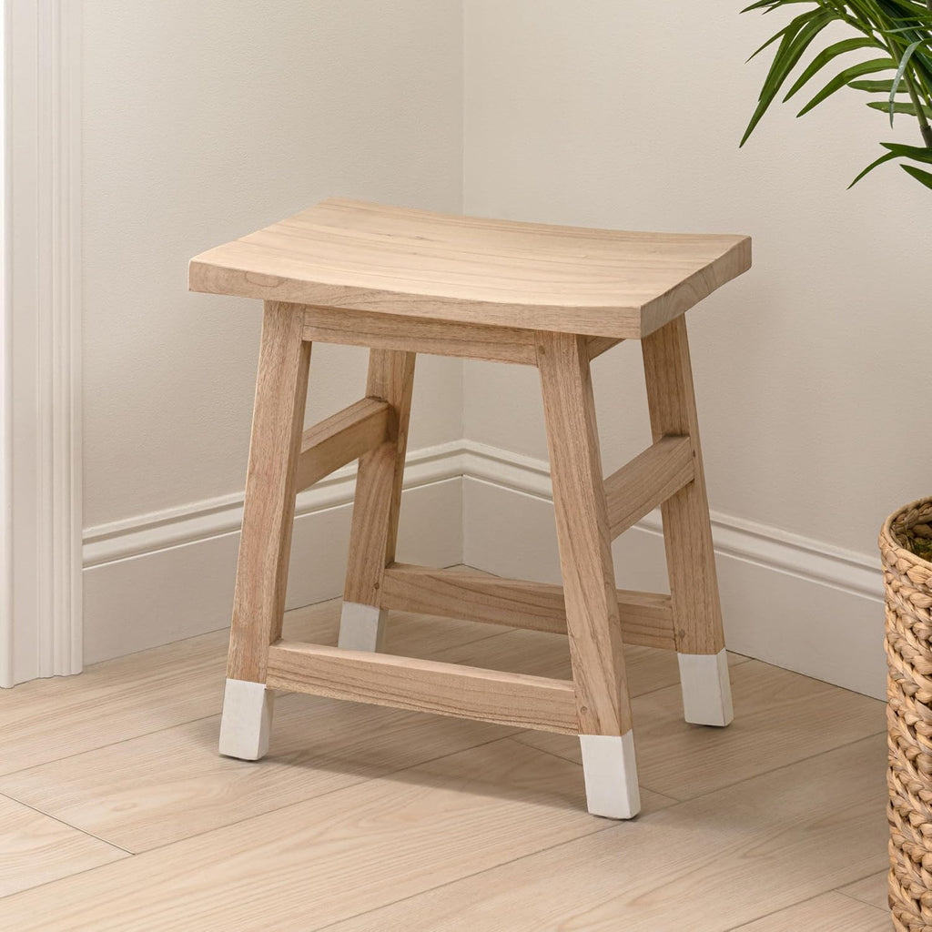 JONATHAN Y Finesse Handcrafted Solid Wood Accent Stool, 18" Backless Vanity Seat with Natural/White Dipped Legs, Farmhouse Decorative Plant Stand for Living Room and Bedroom STL3007A