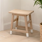 JONATHAN Y Finesse Handcrafted Solid Wood Accent Stool, 18" Backless Vanity Seat with Natural/White Dipped Legs, Farmhouse Decorative Plant Stand for Living Room and Bedroom STL3007A
