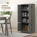 48.5" Kitchen Pantry Cabinet, Compact Farmhouse Storage Cabinet Organizer with 2 Adjustable Shelves and 4 Beadboard Doors for Dining Room, Gray,11.8 * 23.5 * 48.5
