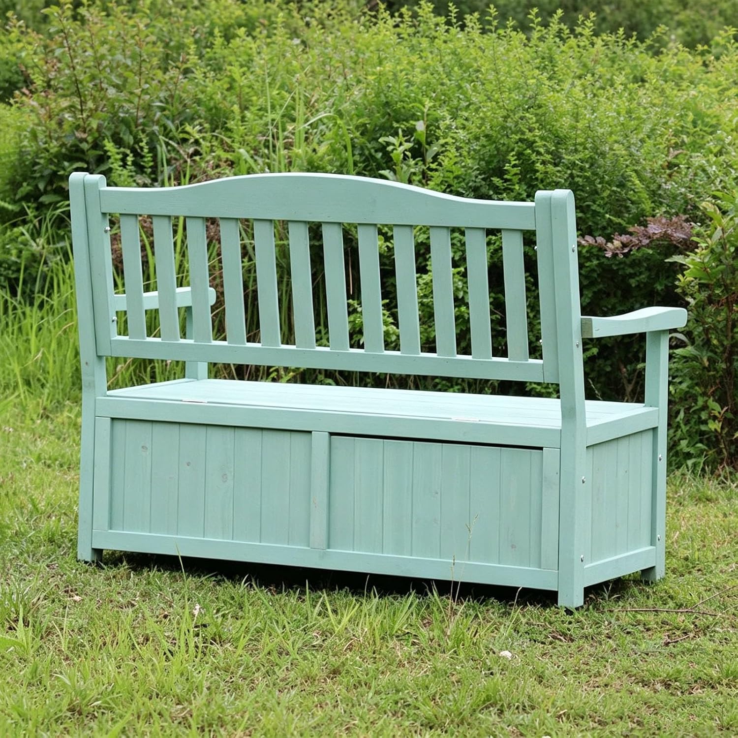 Garden Bench, Outdoor Storage Bench, 48.8" Waterpoof Solid Wood Benches for Lawn Yard Porch Work Entryway(B)