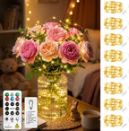 8 Pack Rechargeable LED Fairy Lights 7Ft 20LED Battery Operated with Remote, DIY Timer & 8 Modes, Mini Twinkle String Lights for Indoor Christmas Wedding Mason Jar Bedroom Table (Warm White)