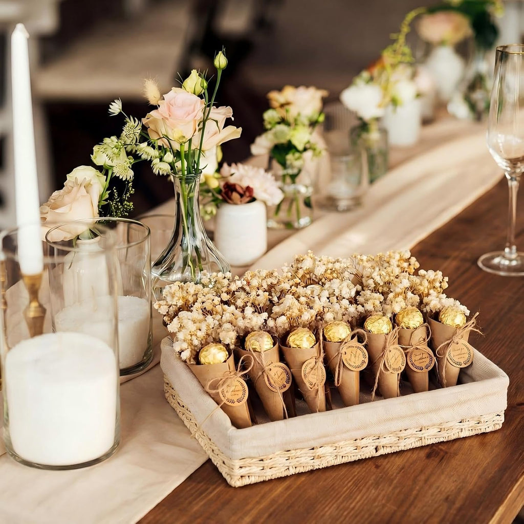 Unittype 24 Pcs Wedding Chocolate Mini Dried Flower Cones Holder Bulk Dried Flowers Bundle with Kraft Paper Cone, Wedding Graduation Baby Shower Flowers Party Favors for Guests DIY Crafts Gifts