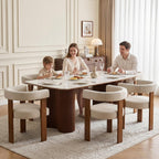 Usaint Wooden Barrel Dining Chairs Set of 4, Mid-Century Modern Upholstered Dining Room Chairs with Walnut Wood Legs and Loop Back, Comfy Accent Arm Chair for Dining Room, Kitchen, Living Room, Beige