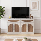 63'' Arched Door Sideboard Buffet Cabinet with Drawers, White and Natural | Modern Farmhouse, Two-tone, Removable Shelves, Metal Handle, Large Storage Space, Wooden Storage Cabinet, Coffee Bar Station