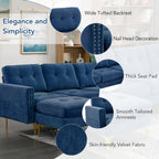 P PURLOVE Velvet Modern Large Sectional Sofa, U Shape Upholstered Couch with Chaise, Convertible Sofa Couch with Movable Ottoman for Living Room Apartment (Blue)