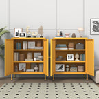 36" H Metal Sideboard Buffet Cabinet with Lockable Doors, Arched Door Design, 2 Adjustable Shelves, Cold-Rolled Steel Accent Storage Cabinet for Entryway, Living Room, Hallway Yellow
